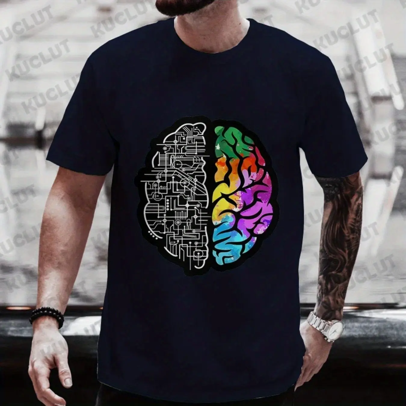 

Men Colorful Brain Engineering Science Graphic T-Shirt Neurodiversity Awareness Design Regular Fit Short Sleeve Round Neck