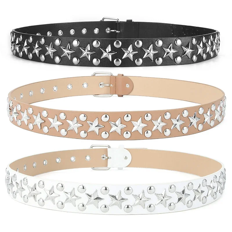 الفضة ستار برشام حزام للجنسين الموضة العصرية كل مباراة الجينز اكسسوارات حزام الهيب هوب الشرير Y2k الفتيات الأسود بولي حزام حزام