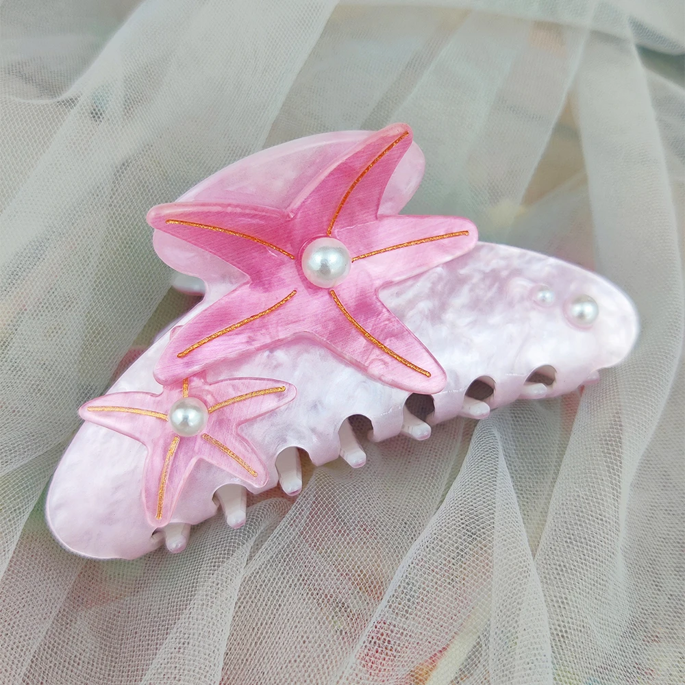 Colorful Large Starfish Hair Claw Clips Pearl Outdoor Beach Holiday Hair Claw Handmade