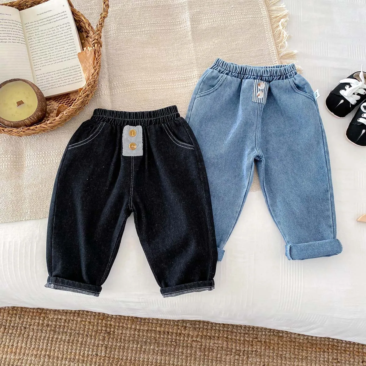 Korean Style Baby Boys Pant Plain Infant Jeans 0-3 Years Old Newborn Baby Bottom