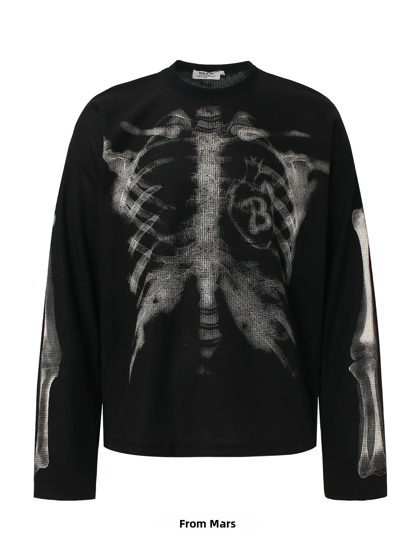 Loose Long Sleeve T-Shirt Creative Skull Print American High Street Style Casual Hip Hop Couple Tops Breathable Skin-Friendly