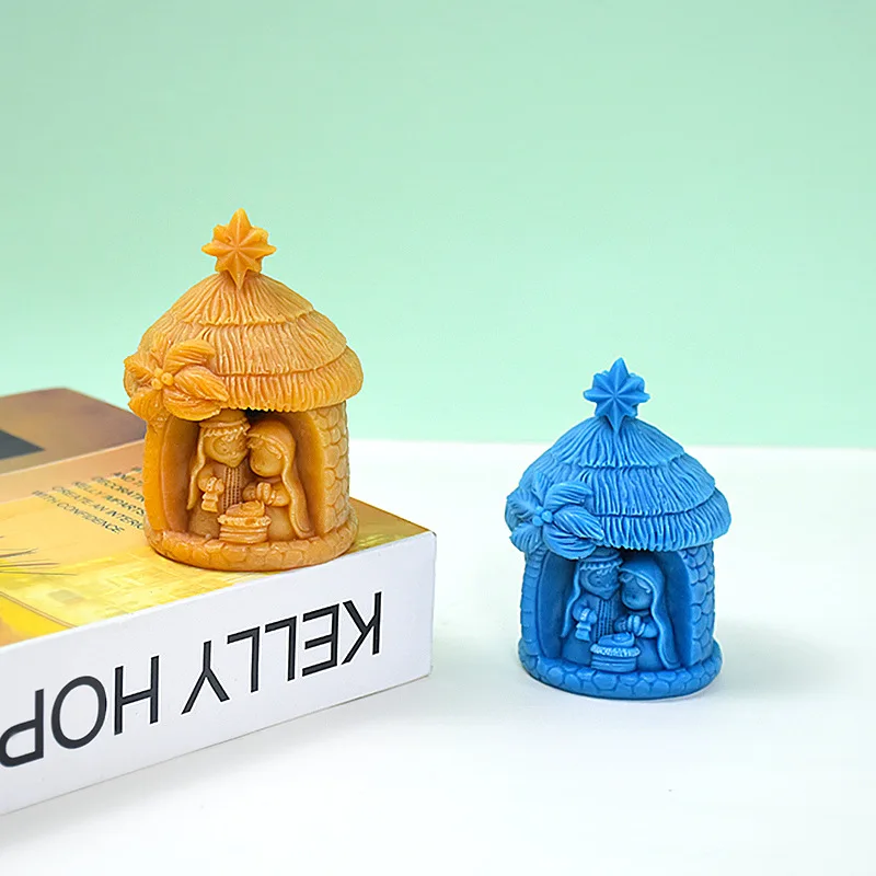 DIY 3D Nativity Scene Hut Silicone Mold Handmade Christmas Holiday Scented Candle Aromath Molds Tool Xmas Home Table Decor