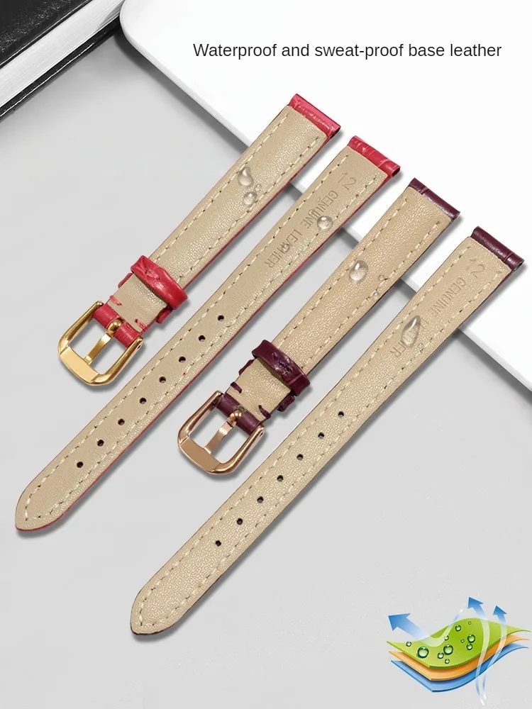 Universal Brands Small-sized Cowhide Needle Clasp Watch Strap With 10/12/13/14/15/16/17/18mm Flat Interface Leather Watch Band