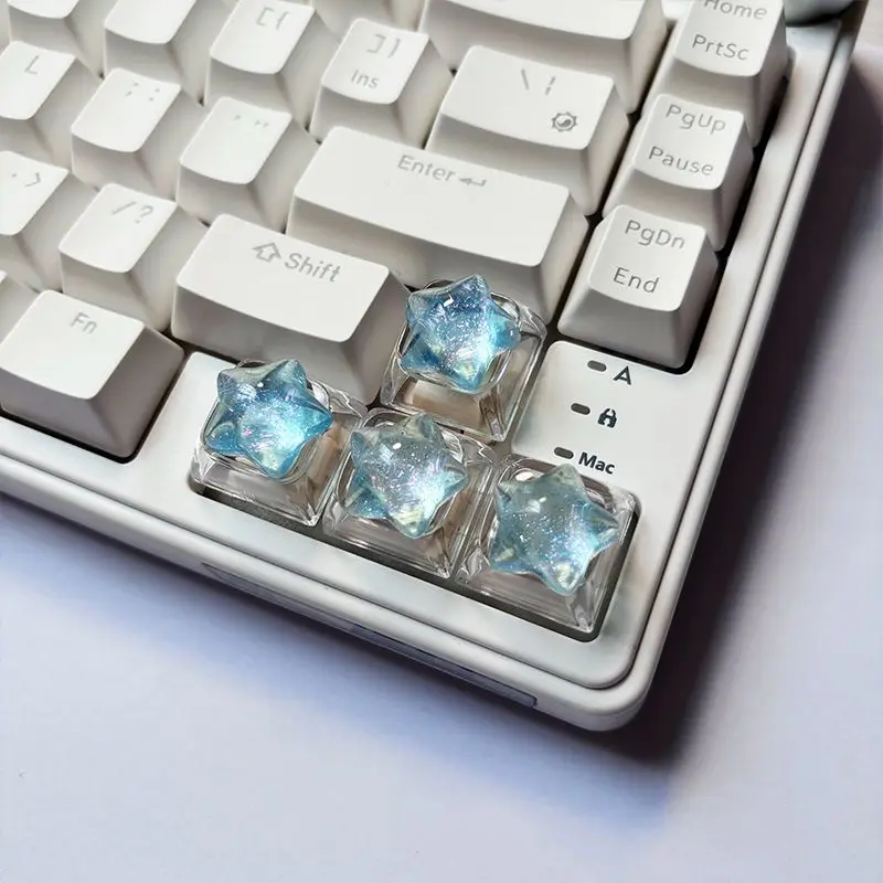4Pcs/set Personalized Transparent Star Glitter Keycap Transparent Cute WASD Direction Key Cross Mechanical Keyboard