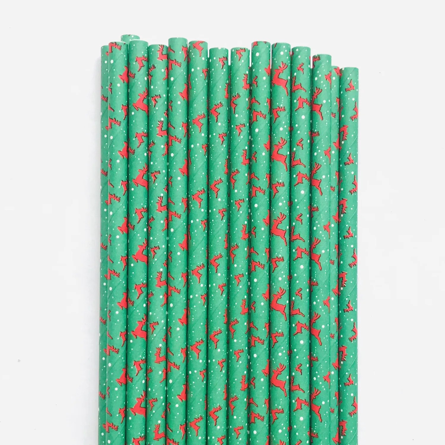 100 Pcs Green Red Reindeer Paper Straws Bulk,White Swiss Dot Snowflake Christmas Xmas Holiday Party Drinking Bar Cake Pop Sticks