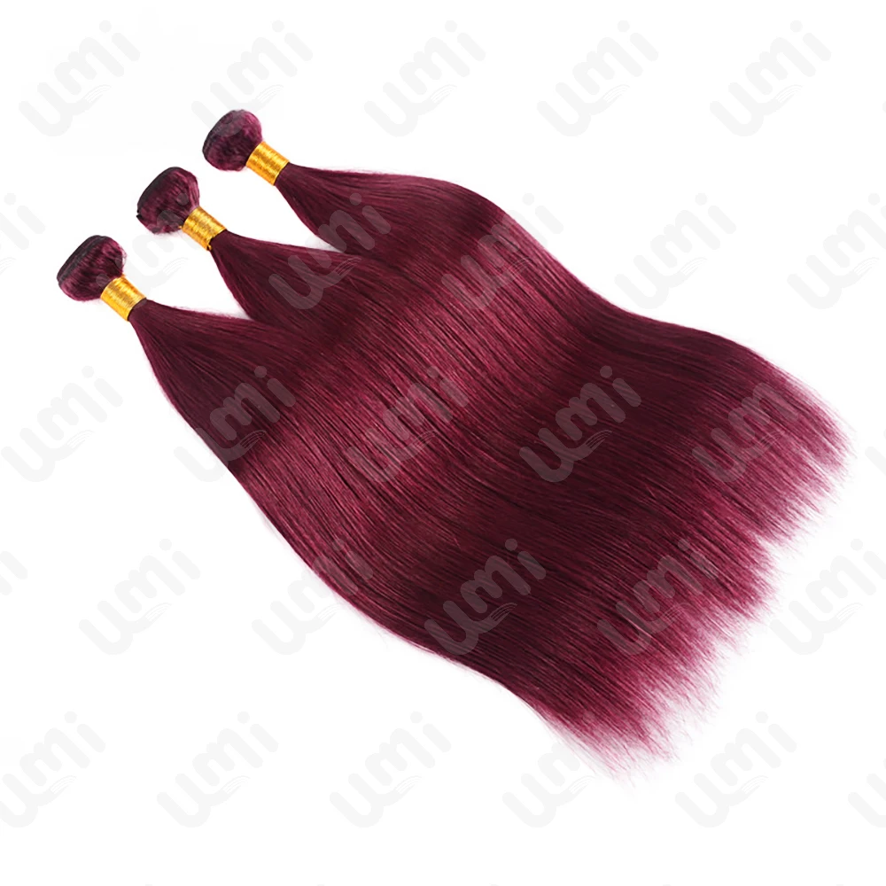 Umi 99J burgunder Knochen Gerade Bundles mit Frontal Menschliches Haar Verschluss wein 13X4 Remy Weave Bundles und Verschluss Haar Extensions