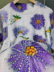 Real Photos New In Trend Autumn Winter Sparkle Diamonds Warm Soft Sweater Women's Knitwear Pullover Outwear Knitted Tops Jumpers