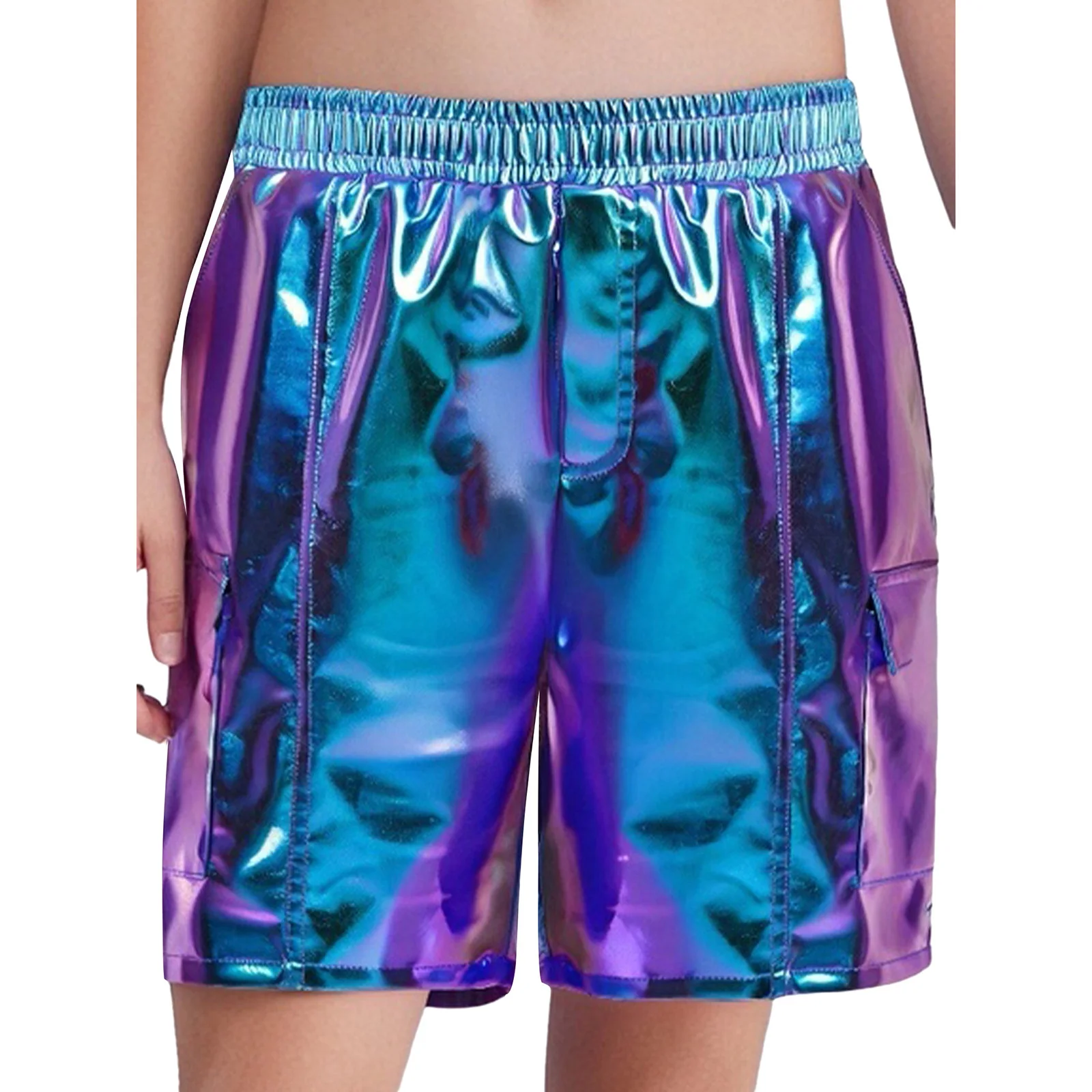 

Boys Girls Hip-Hop Jazz Modern Dance Stage Performance Costume Choir Dresses Elastic Waistband Metallic Cargo Shorts Or Skirts