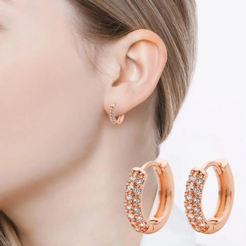 Geometric Earrings Elegant Cubic Zirconia Geometric Huggie Earrings for Women Round Shape Small Hoop Earrings Electroplated