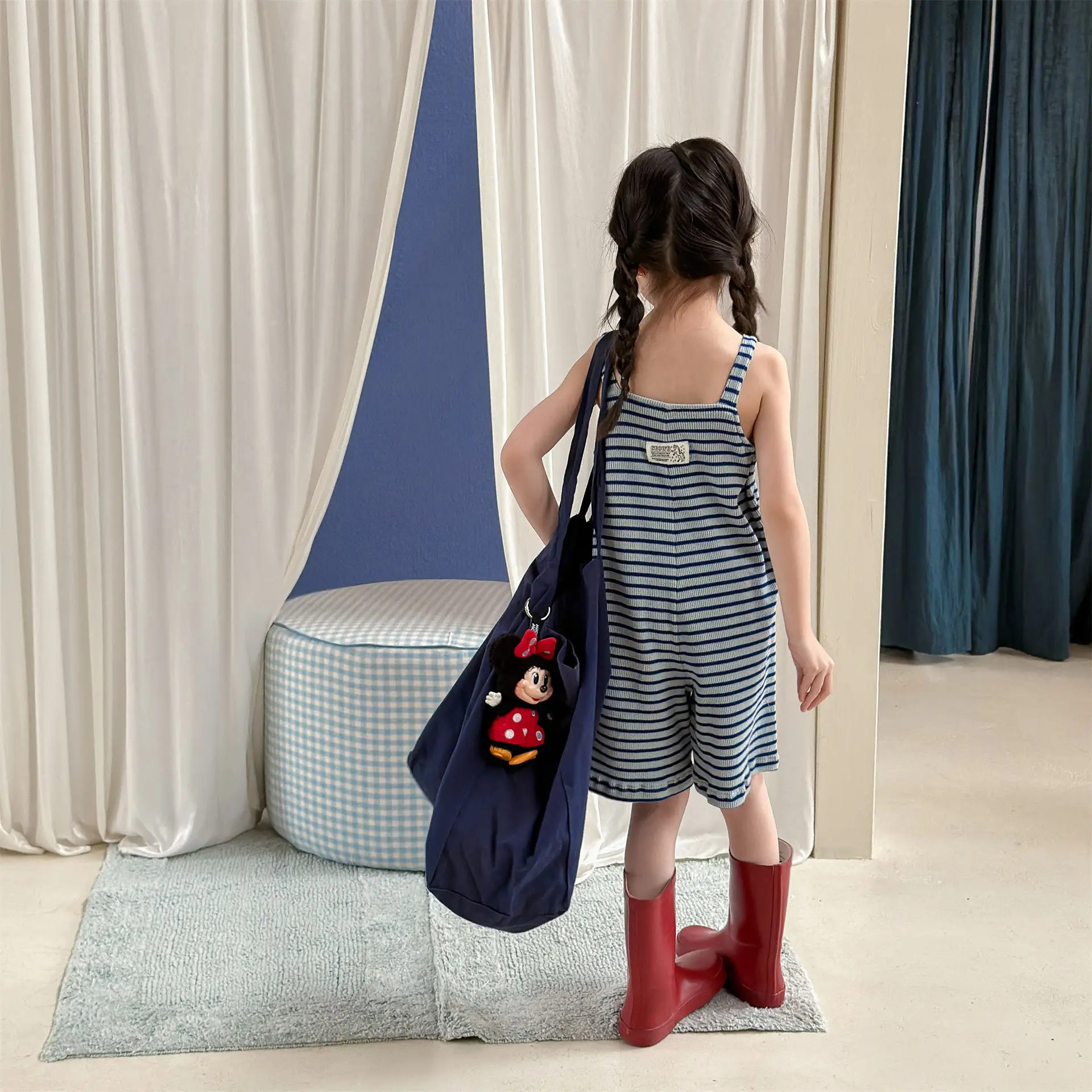 2026 Summer New Children Loose Casual Overalls Toddler Girls Sling Jumpsuit Cotton Boys Thin Striped Strap Shorts Kids Clothes image 5
