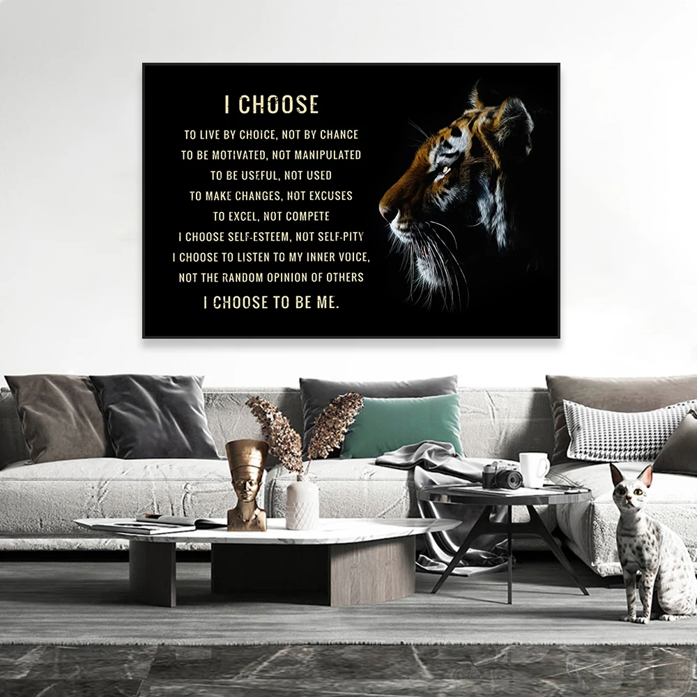 Tiger Art Poster Motivational Quote Poster Office Decor Print Modern Success Inspirational Quotes Black Canvas Painting