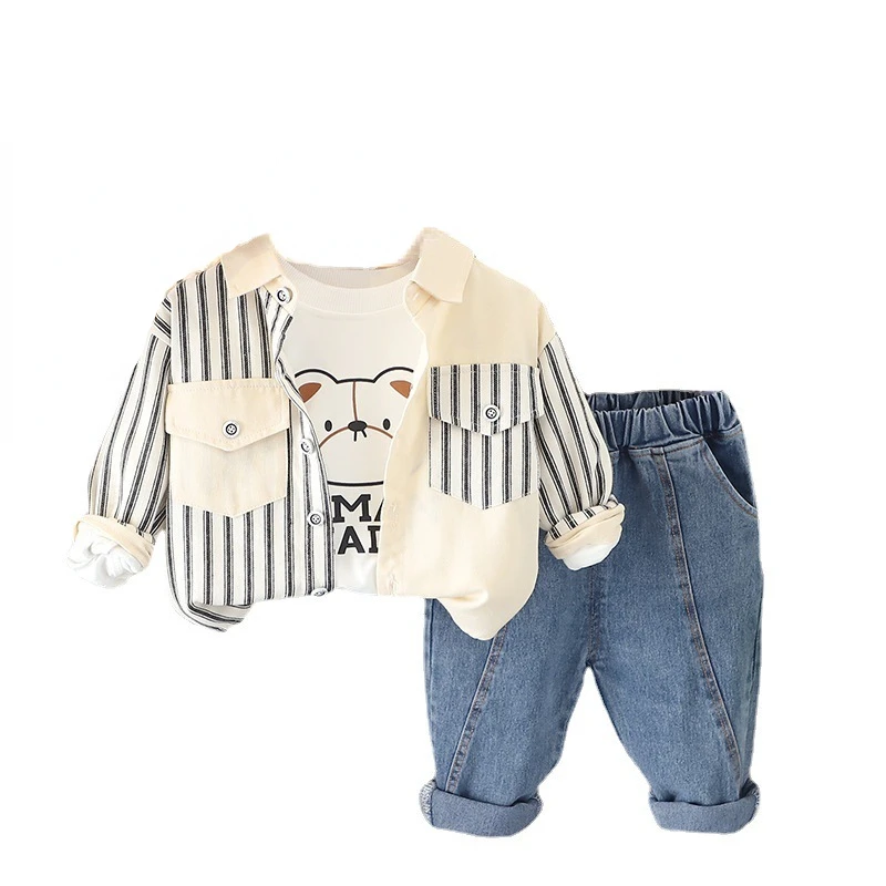 

New Spring Autumn Baby Boys Clothes Suit Children Striped Jacket T-Shirt Pants 3Pcs/Sets Toddler Casual Costume Kids Tracksuits