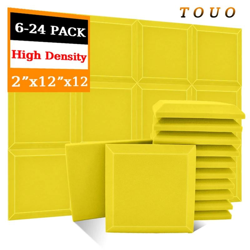 TOUO Acoustic Foam 6/12/24 Pcs Large Square Hypotenuse Sound Foam High Density Ktv Studio Acoustic Treatment Home Decoration