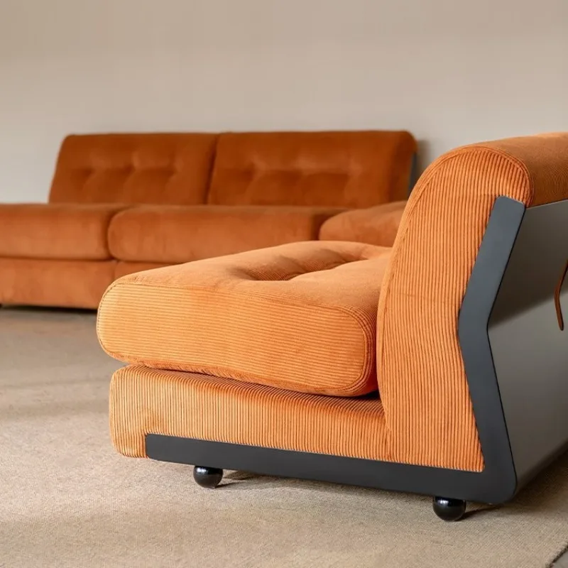 Retro corduroy single and double three-person fabric sofa, simple medium and ancient style module sofa chair