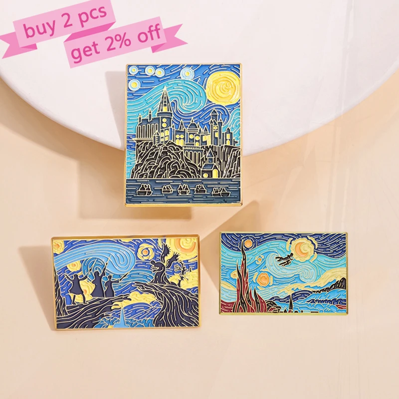 Brooch Custom Witch Wizard Castle Pines Lapel Badges Punk Jewelry Gift for Fans Friends Starry Night Magic School Enamel