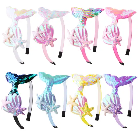 Sjöjungfruhårband för flickor, fiskstjärthårband för kvinnor, vita hårband, snäckskal, havsjöjungfrufestdekorationer, presenter 12 best sales sjöjungfruhårband - №4