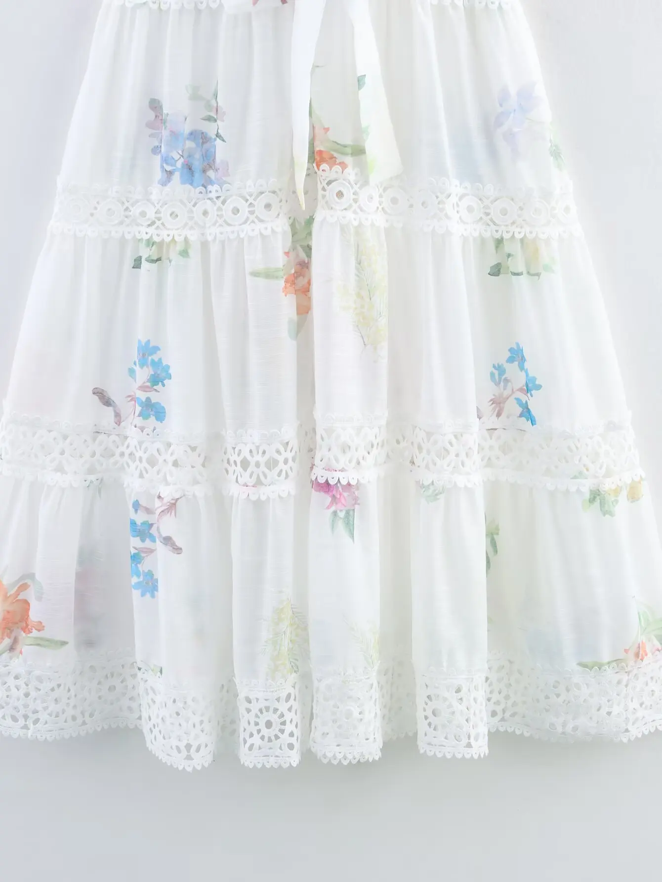 Herbst Sommer Patchwork Aushöhlen Spitze-Up Langes Kleid Mode Frauen Langarm Blumen Druck Kleid A-Line Kurzes Kleid elegante