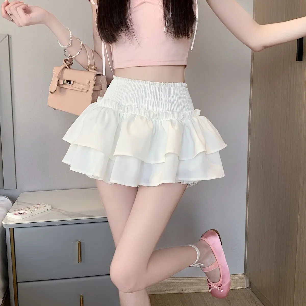 

Balletstyleskirt for women in summer Korean style high waist slim design sweet and spicy cake puffy short skirt pants mini skirt