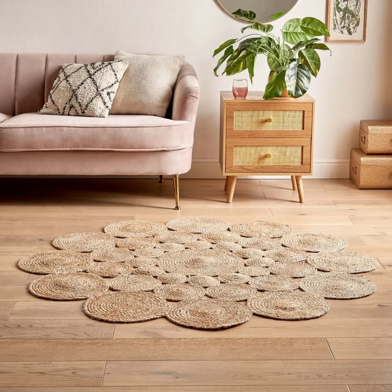 Round Rug Jute Design Natural Handmade Natural Feet Area Carpet Rug Rugs for Bedroom