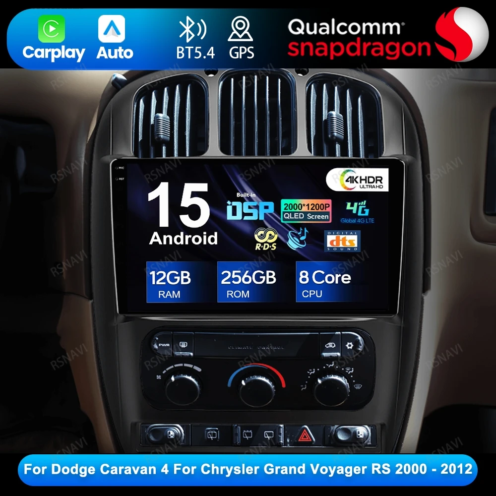 Android 15 para Dodge Caravan 4 para Chrysler Grand Voyager RS 2000 - 2012 estéreo Autoradio DVD Viedo Player inalámbrico Carplay Auto