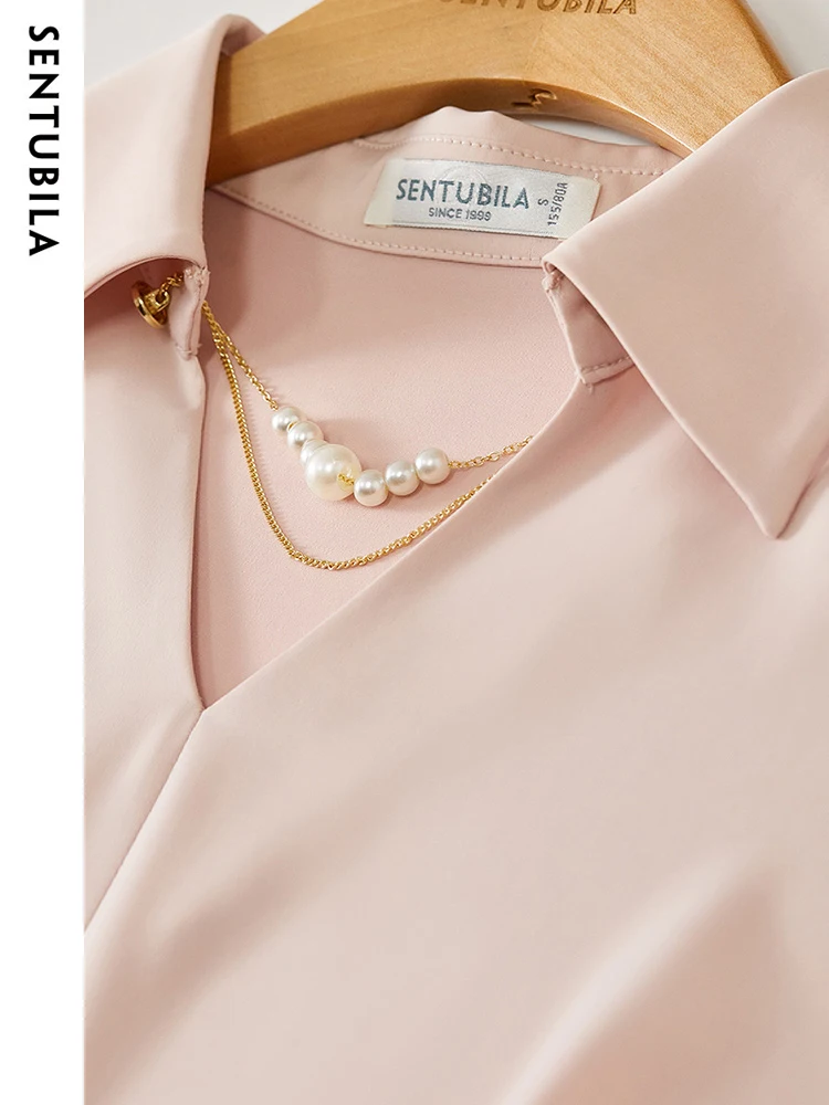 SENTUBILA Office Lady Chiffon Blouse 2024 Summer Turn-Down Collar Solid Sleeveless Shirt Top Woman Shirts & Blouses 132V49689