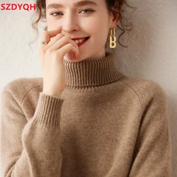 Autumn Winter New Women 100% Cashmere Sweater Turtleneck Thicken Solid Soft Pullover Fashion Female Warm Loose Knitted Jumper