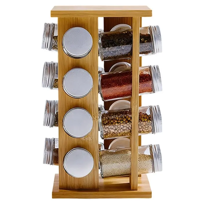 

ABBO-Wooden Kitchen Condiment Rack Rotatable Fragrance Finishing Rack Multi-Layer Seasoning Bottle Storage Rack