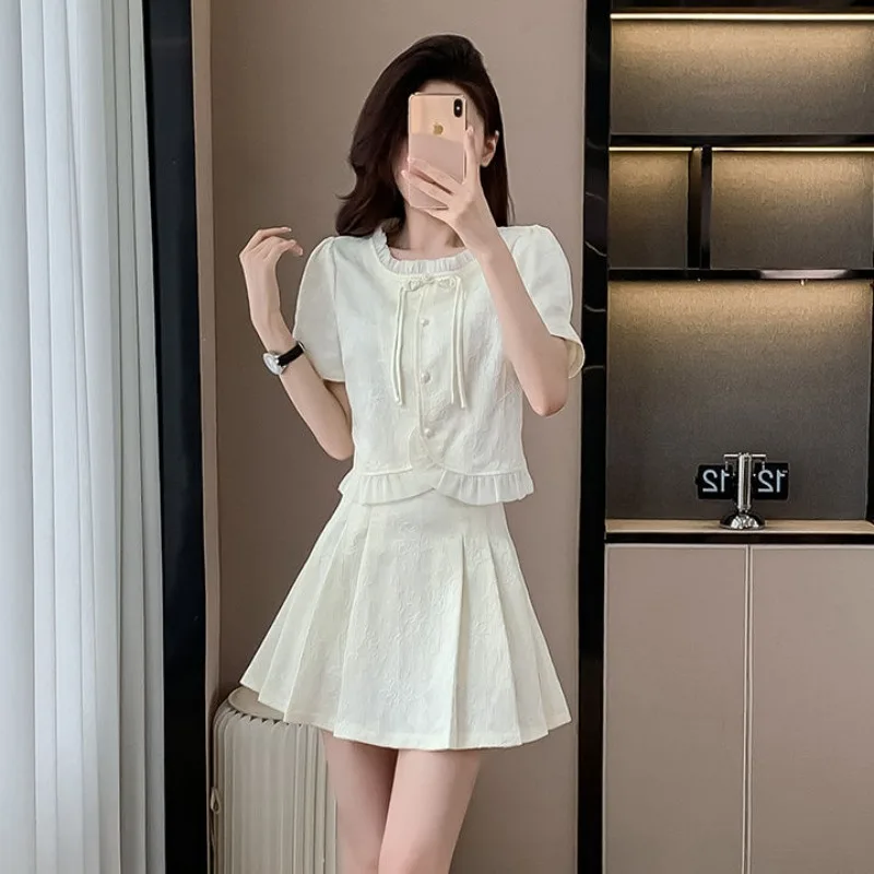 

Chinese Style 2 Pieces Skirt Sets for Women Luxury Designer Clothing Festival New Arrivals Matching Full Woman Outfit Pleated