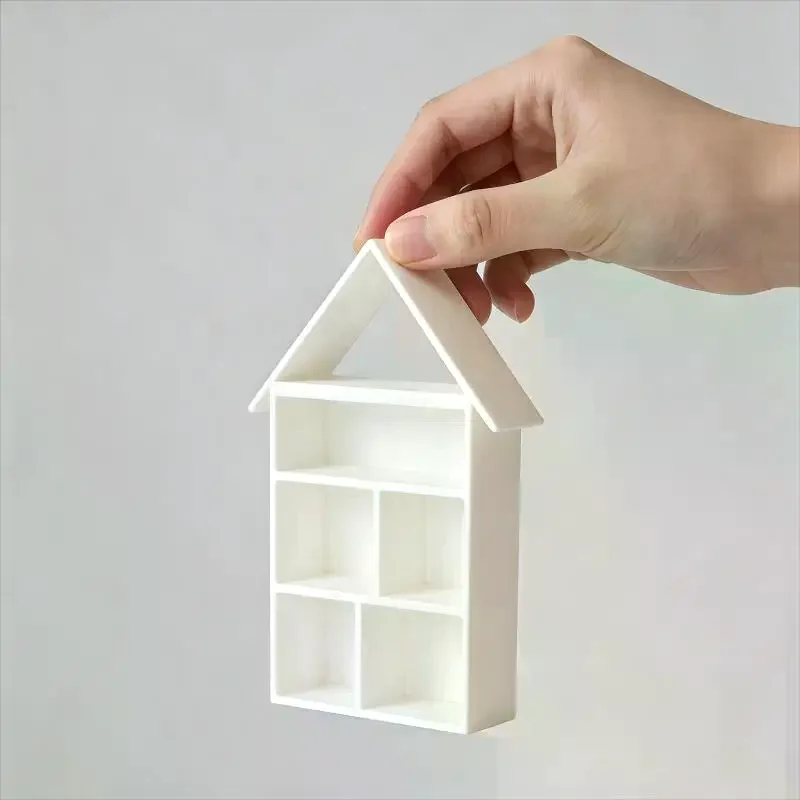 

【Y】1Pc Miniature House-Shaped Display Shelf 7 Slots Multi-Purpose Tiny Bookshelf for Mini House Furniture Accessories