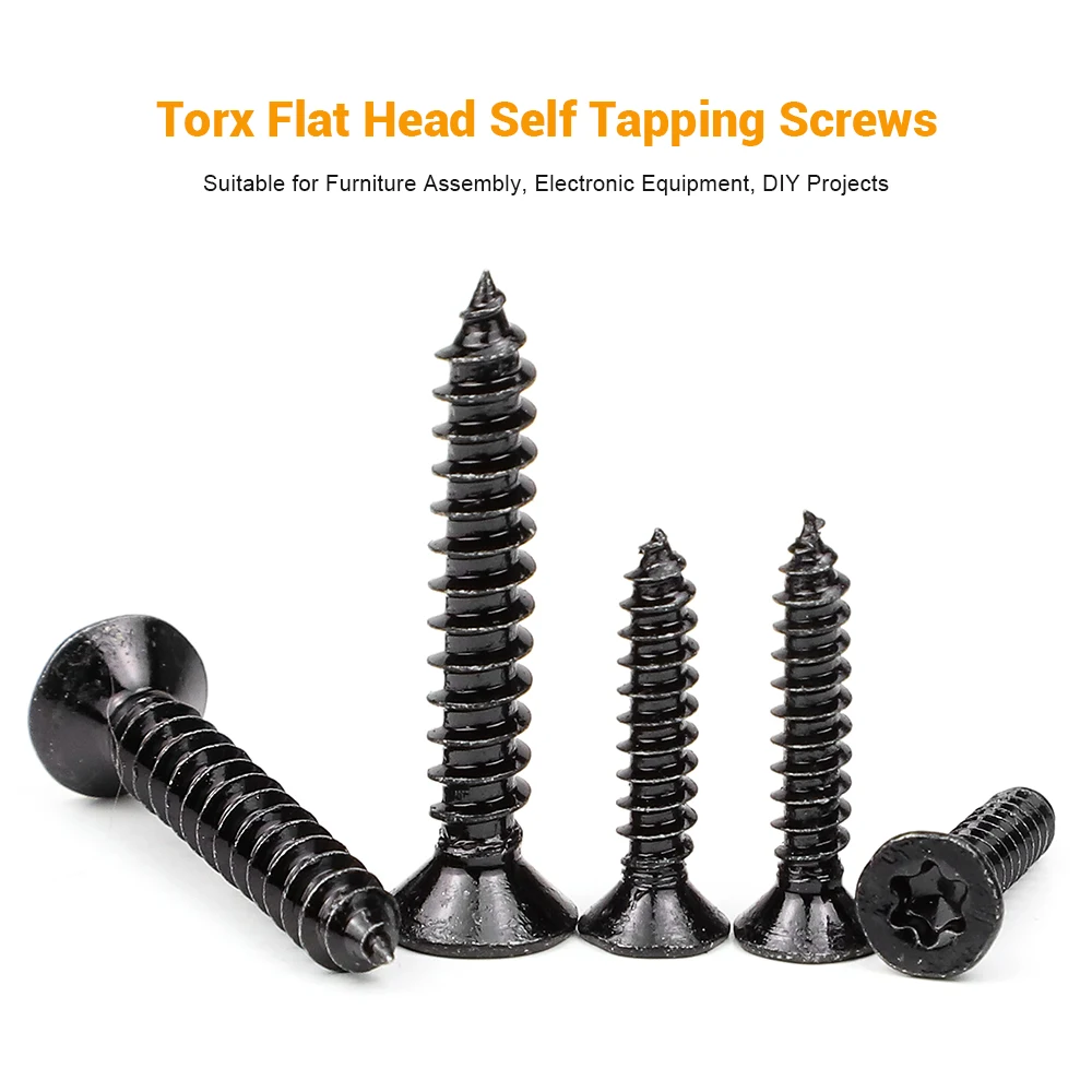 JUIDINTO 20-50pcs/bag Black Stainless Steel Torx Flat Head Self Tapping Screw M2 M2.6 M3 M3.5 M4 M4.2 M5 Six Lobe CSK Head Screw