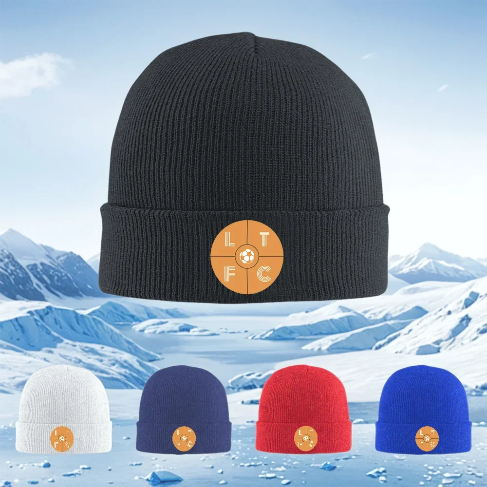 Emblema de fútbol con letras, diseño de círculo naranja, gorro de punto Unisex para hombres y mujeres, gorro, Jersey, gorro térm