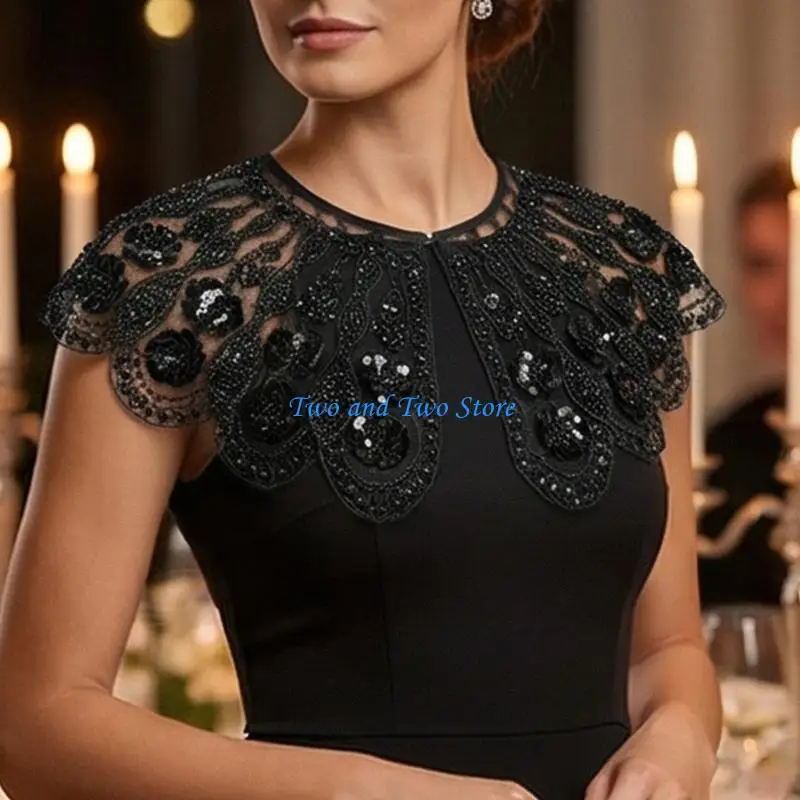 HX6F Trendy Openwork Lace Choker Necklace With Sparkling Beads For Women Special Gatherings And Daily Wear