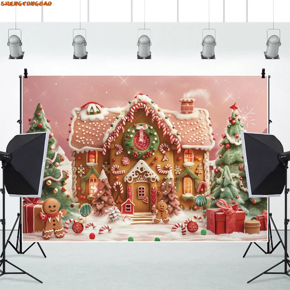 AI عيد الميلاد خلفية الزنجبيل منزل الثلوج شجرة عيد الميلاد الهدايا قصب الحلوى الاطفال عيد ميلاد الأسرة صورة خلفية التصوير الفوتوغرافي
