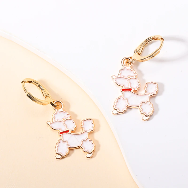 5 Colors Cute Enamel Poodle Dog Drop Hoop Earrings Delicate Cartoon Animal Charms Dangle Earrings For Women Girls Jewelry Gifts