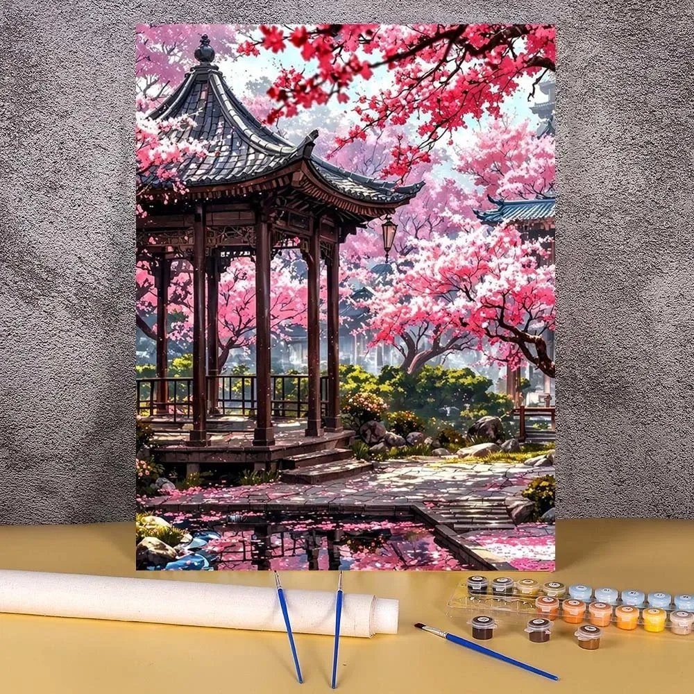 Pintura al óleo por números para manualidades, flores, pintura de paisaje chino, decoración para adultos, conjunto Diy, regalo, imagen artística de pared
