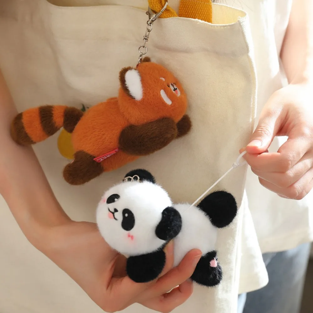 Animal Rotating Tail Panda Keychain Stuffed Animal Panda Pendant Cartoon Cute Raccoon Keyring