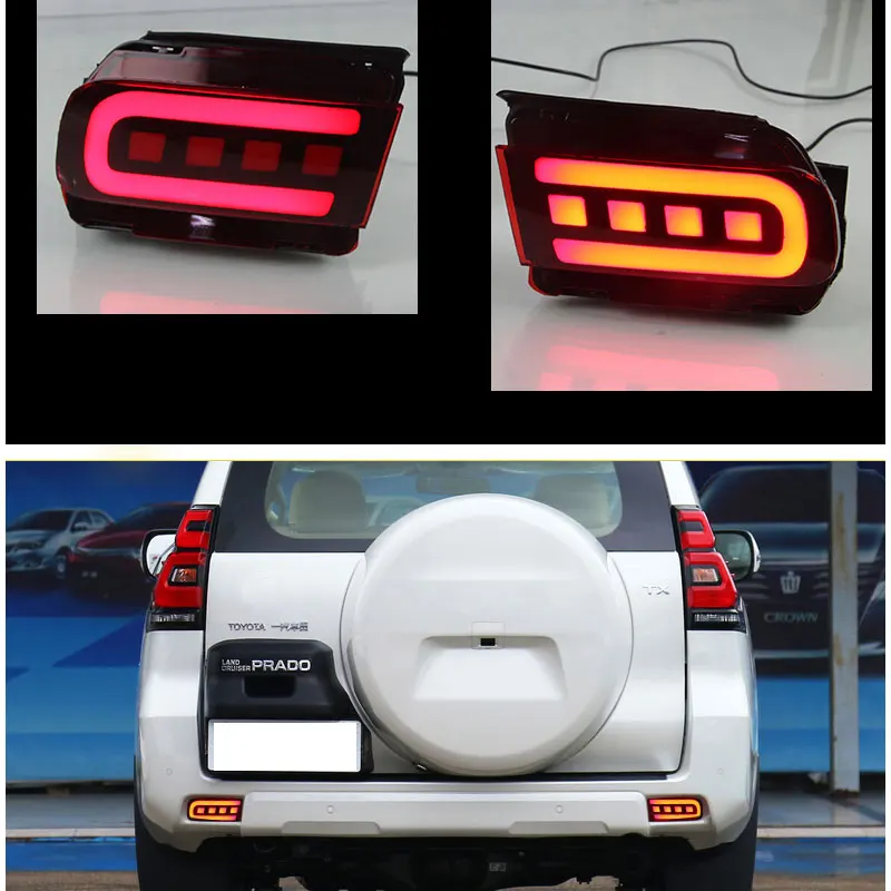 for toyota prado 2700/4000/LC150 2009-2017, 2pcs car styling LED rear bumper light rear fog lamp brake light