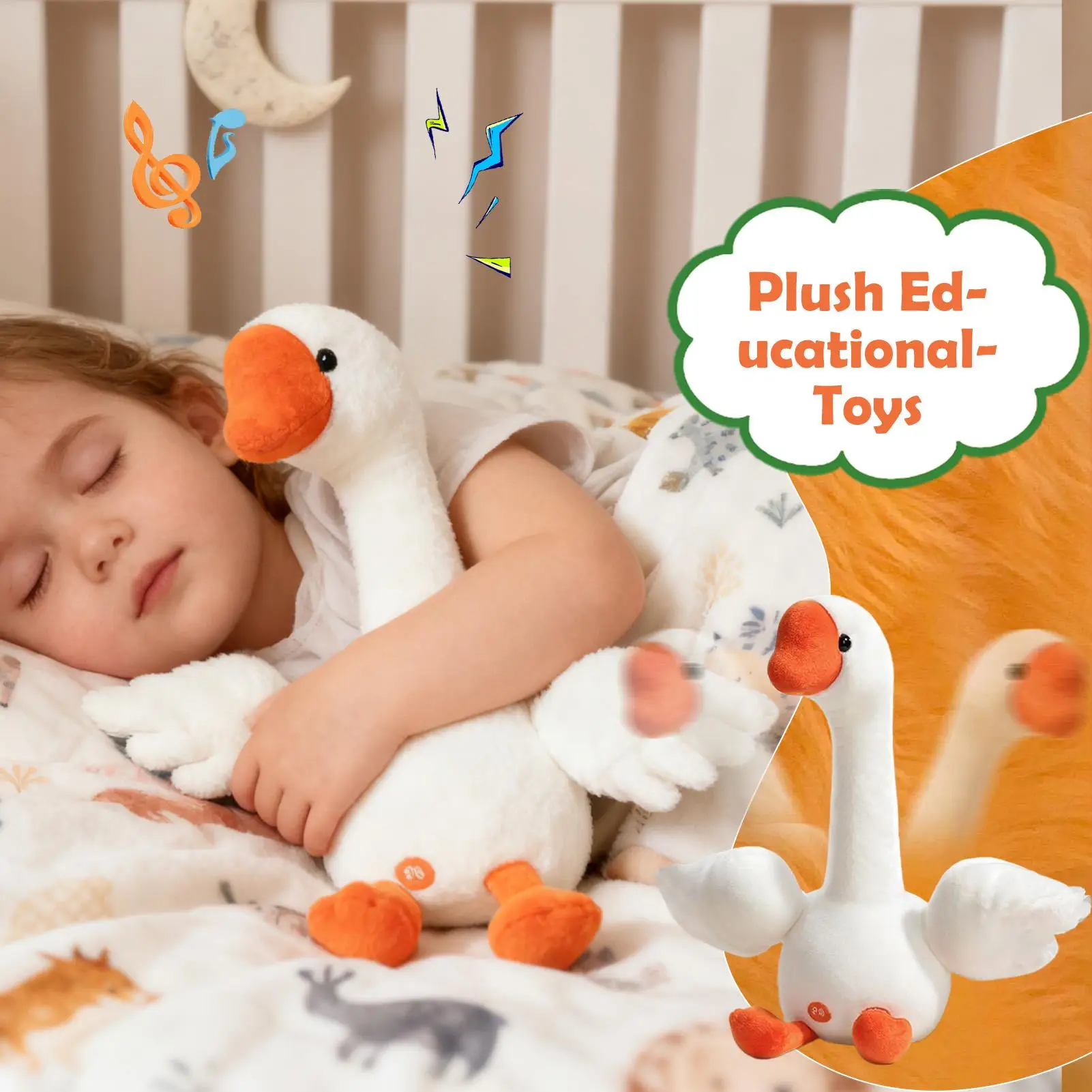 Elektroniczna pluszowa kaczka interaktywna zabawka z ukojenymi dźwiękami, miękka do przytulania, zabawa sensoryczna, prezent dla dzieci, chłopców i dziewczynek.