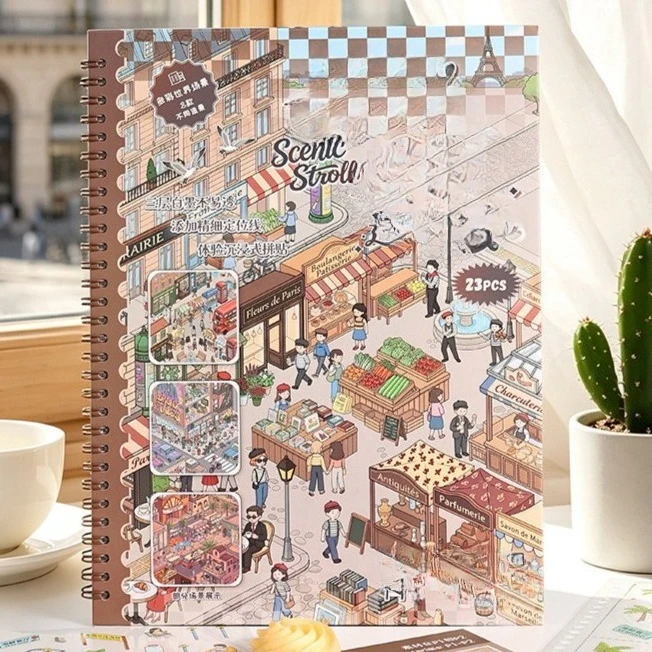 23pcs Scenic Roaming Kids Sticker Book 3D Stereo Scene Sticker Book Cross-Border Journal DIY Supplies Cute Stickers