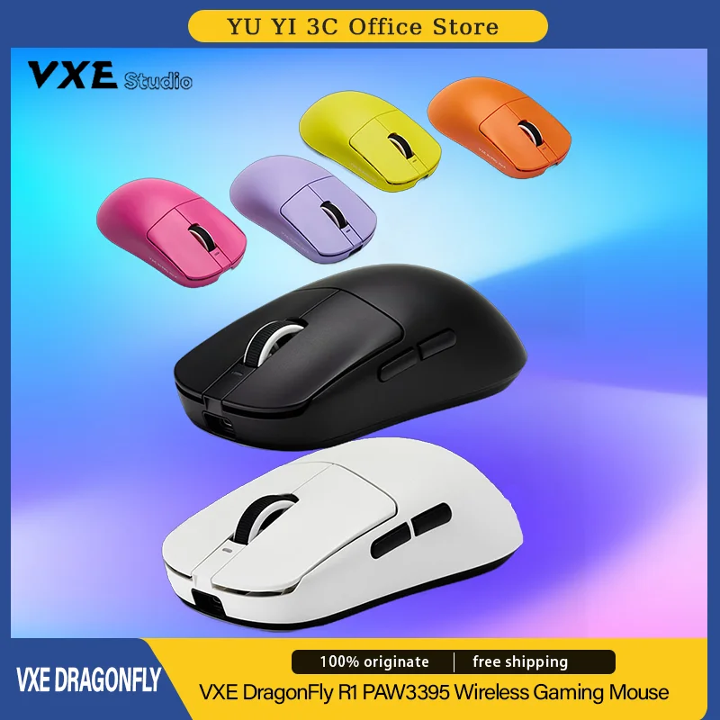 VXE R1 DragonFly Gaming Mouse PAW3395 4K Polling Rate 2.4g Bluetooth Three Mode Wireless 48g Ultra Light Ergonomic FPS Game Mice