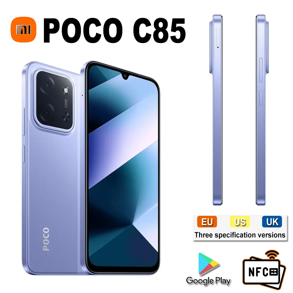 EU/US/UK specification XIAOMI POCO C85 original smart phone /8GB+256GB memory/support GPS/NFC Smart phone/6000mAh Smart phone