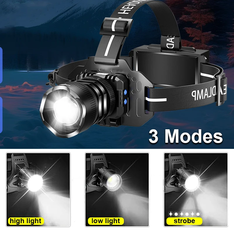 Linterna frontal recargable de aleación de aluminio superbrillante con 3 modos de sensor de movimiento luz LED frontal ajustable