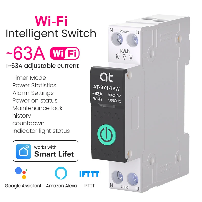 TUYA WIFI Smart Circuit Breaker Power Metering 1P 63A Smart Switch Draadloze afstandsbediening Smart Home Door Smart Life APP