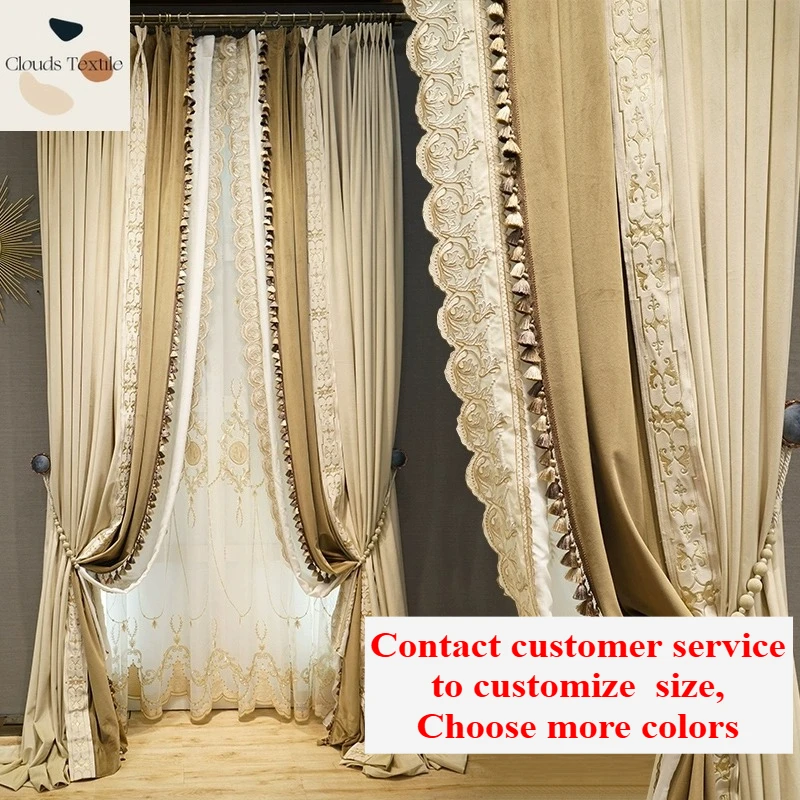 

Customize European Embroidery Brown Luxury Velvet Curtains for Living Dining Room Bedroom Villa Home Window Blackout Tulle Decor