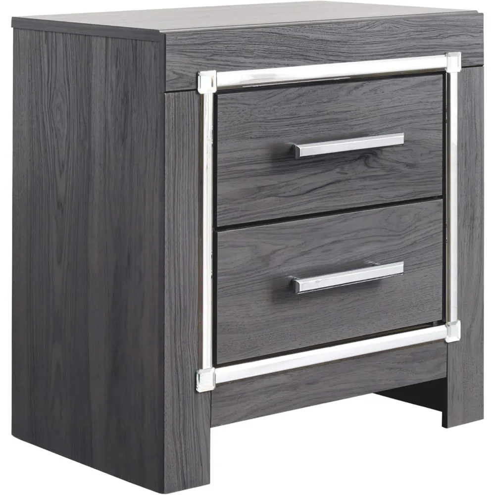 

Ashley Lodanna Modern Glam 2 Drawer Nightstand with USB & Wireless Charging Options, Gray Wood Grain