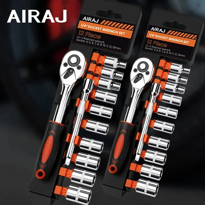 AIRAJ 12PCS Ratchet Socket Wrench Multifunctional Wrench for Automotive Repair and Household Hardware Tools DIY Hand Tool