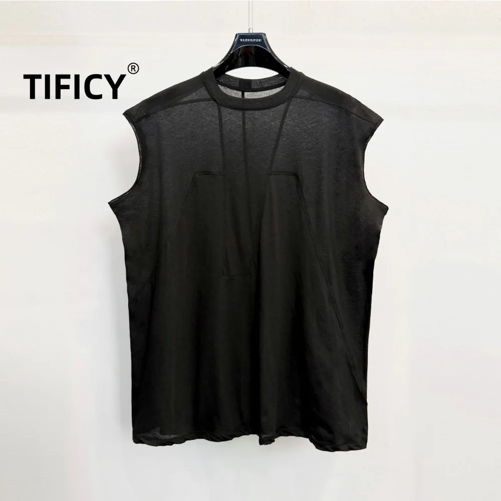 High Street Tees RO Dark Style Tanks Men's Black Casual Loose Oversized Solid Color Vest Tank Top Sleeveless T-Shirt
