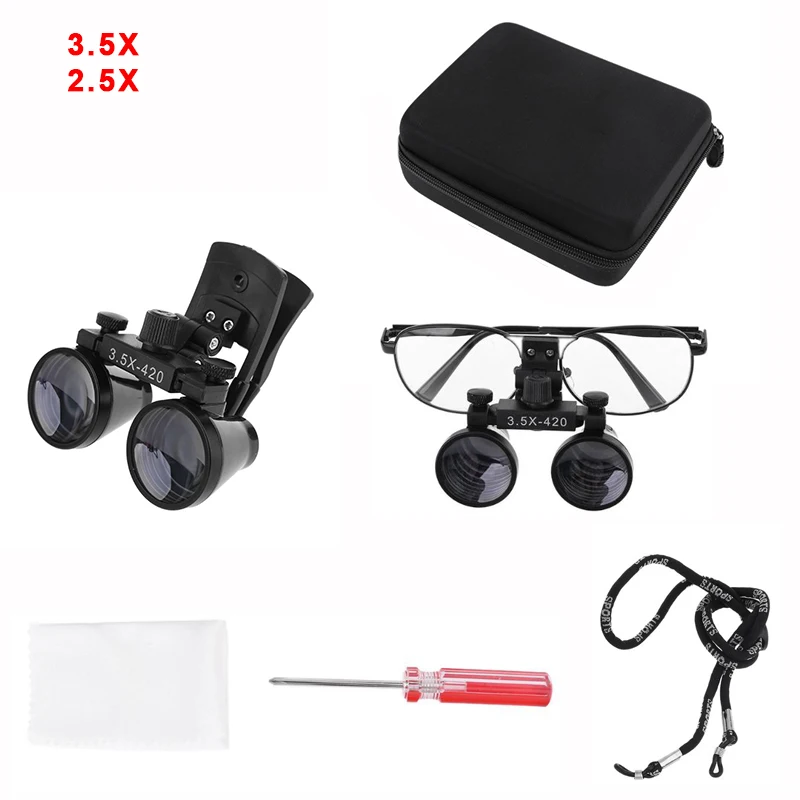 2.5X 3.5X Loupe Binocular Magnifier Loupes with Eyeglasses Goggles/Clip Metal Frame with Storage Pouch Gift Supplies