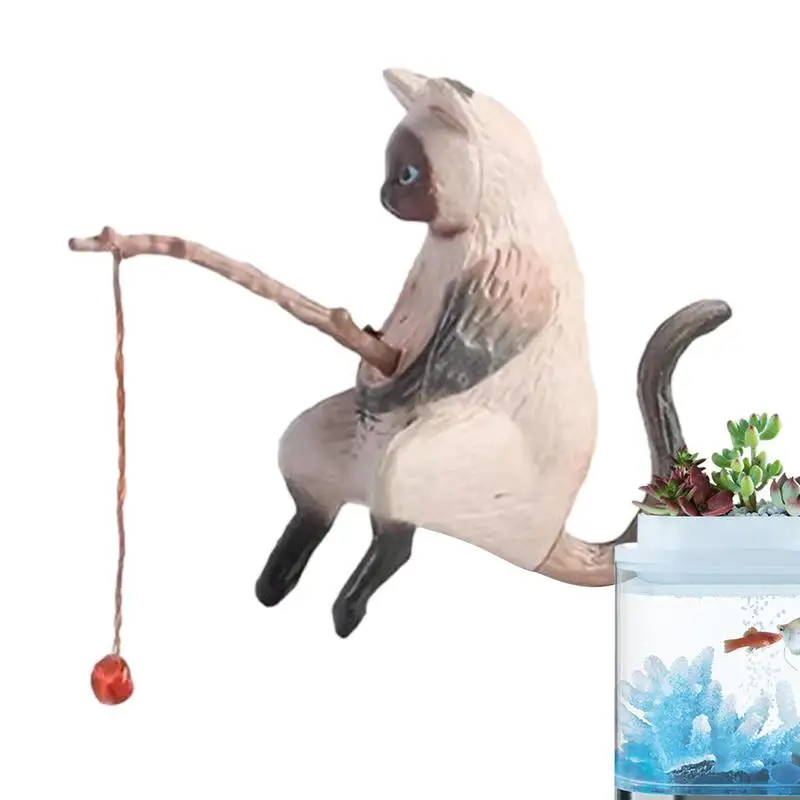 Mini Siedzące Koty Wędkarskie Figurka Urocze Koty Statuetka Śliczne Kociak Rzemiosło Kociak Ozdoby Mini Statuetka Kota Dekor Małe Akwarium