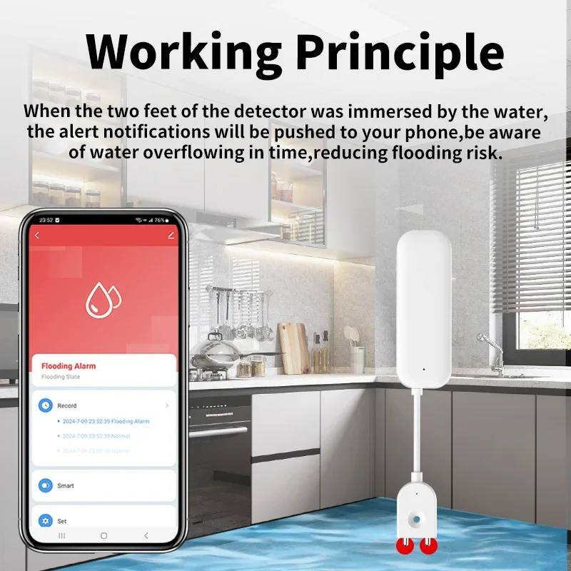 Tuya Smart WIFI Sensore di perdite d'acqua Allarme Rilevatore di livello dell'acqua Sensore di perdite di inondazione APP Sistema di allarme di sicurezza con telecomando